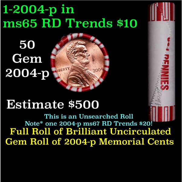Shotgun Lincoln 1c roll, 2004-p 50 pcs Brandt 50c Wrapper.
