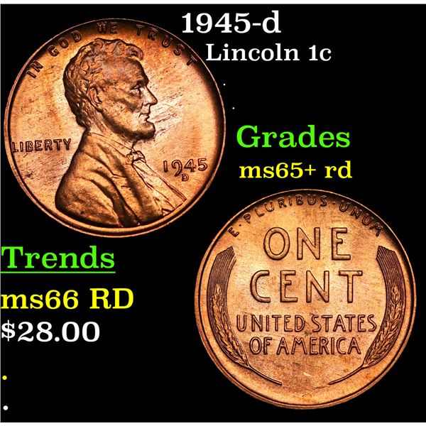 1945-d Lincoln Cent 1c Grades Gem+ Unc RD