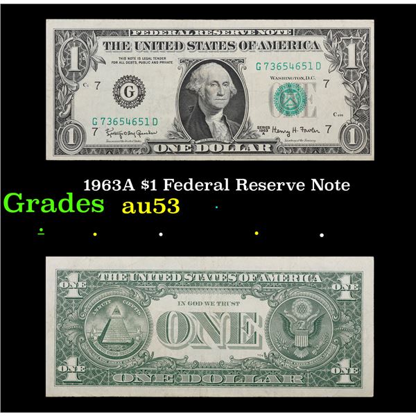 1963A $1 Federal Reserve Note Grades Select AU