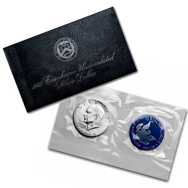 1973-s Silver Unc Eisenhower Dollar in Original Packaging with COA  "Blue Ike"