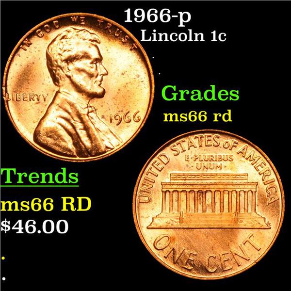 1966-p Lincoln Cent 1c Grades GEM+ Unc RD
