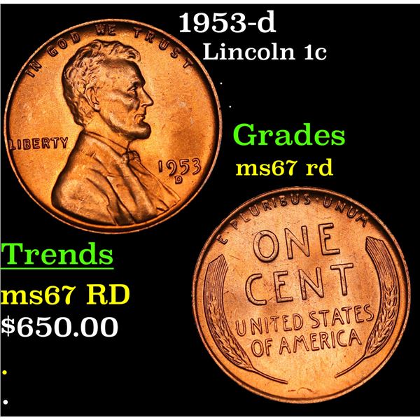 1953-d Lincoln Cent 1c Grades GEM++ Unc RD