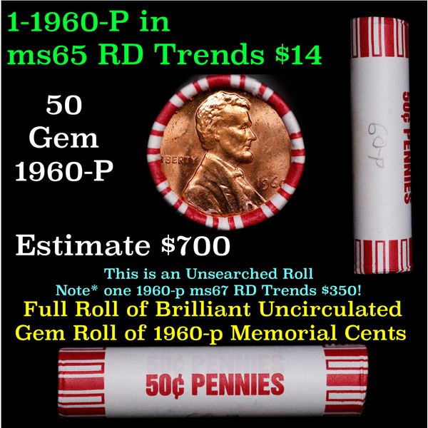 Shotgun Lincoln 1c roll, 1960-p 50 pcs Brandt 50c Wrapper.