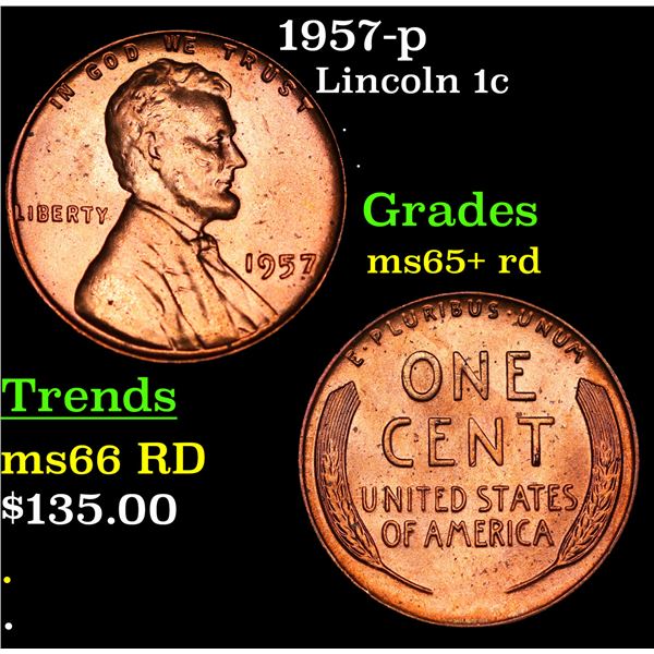 1957-p Lincoln Cent 1c Grades Gem+ Unc RD