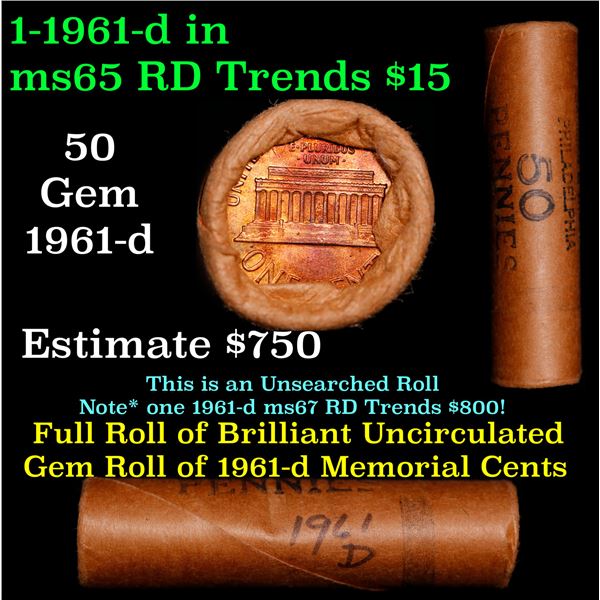 Shotgun Lincoln 1c roll, 1961-d 50 pcs Banking & Trsut Co. Wrapper.