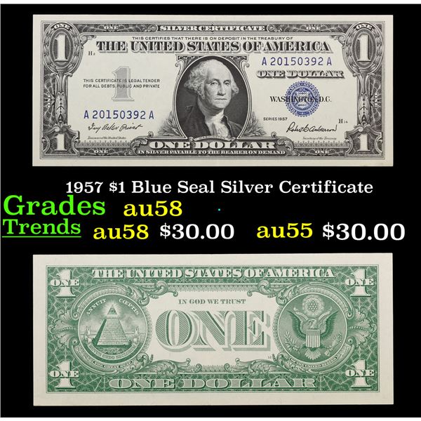 1957 $1 Blue Seal Silver Certificate Grades Choice AU/BU Slider