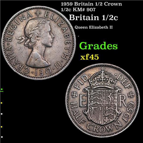 1959 Britain 1/2 Crown 1/2c KM# 907 Grades xf+