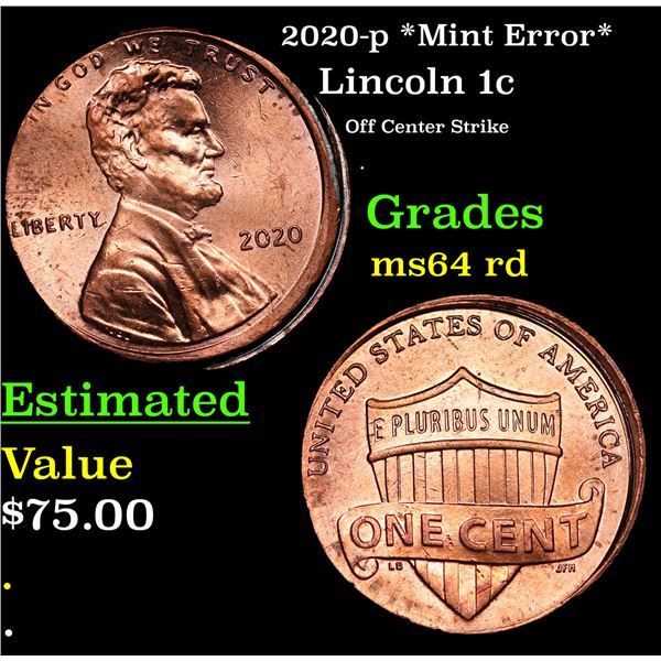 2020-p *Mint Error* Lincoln Cent 1c Grades Choice Unc RD