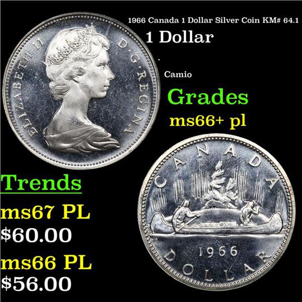 1966 Canada 1 Dollar Silver Coin KM# 64.1 Grades GEM++ PL