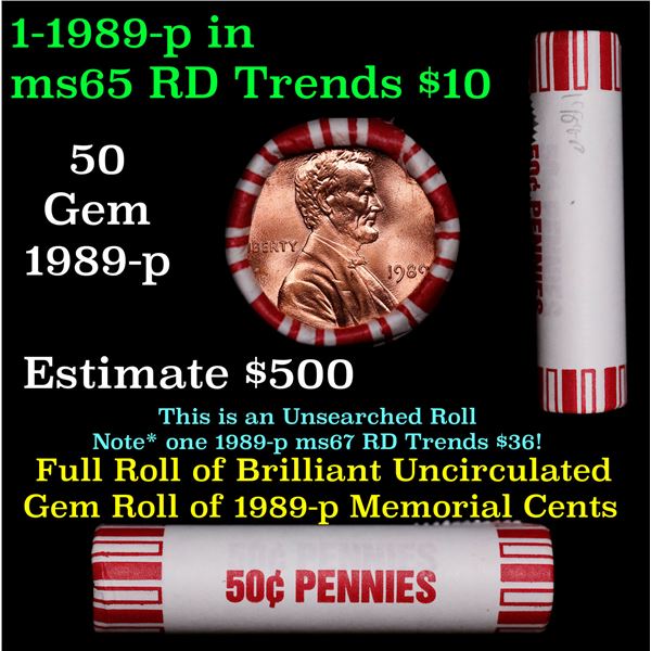Shotgun Lincoln 1c roll, 1989-p 50 pcs Brandt 50c Wrapper.