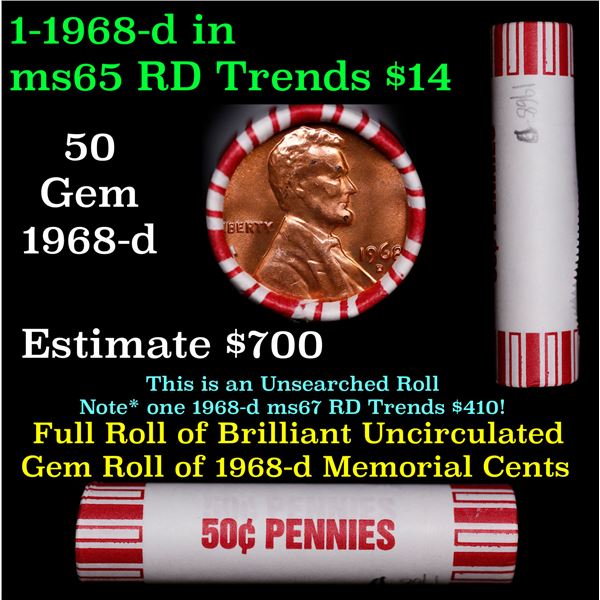 Shotgun Lincoln 1c roll, 1968-d 50 pcs Bank Wrapper.