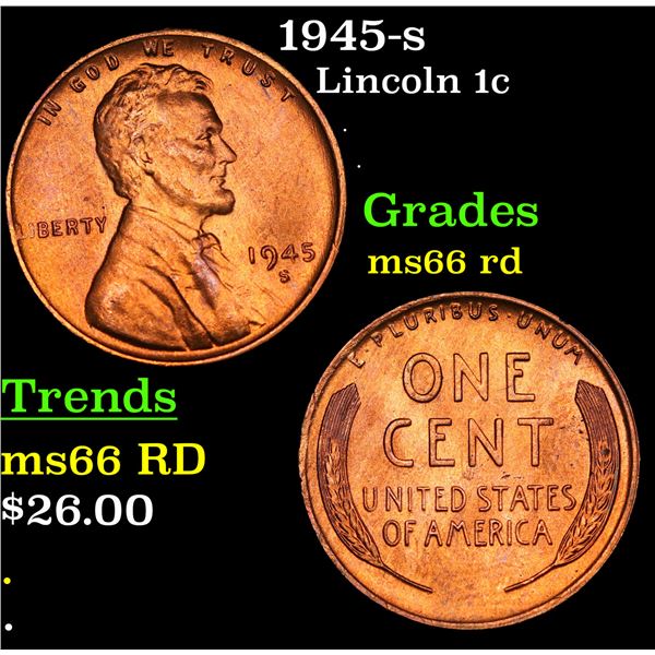 1945-s Lincoln Cent 1c Grades GEM+ Unc RD