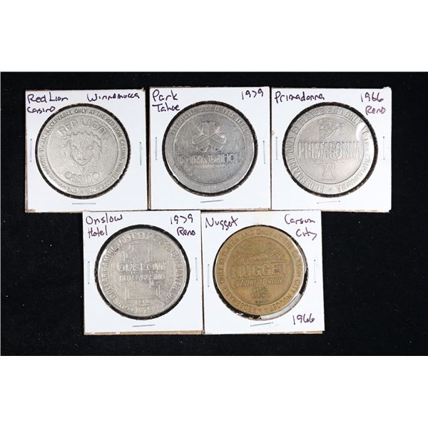 Lot of 5x Various Vintage 1 Dollar Gaming Tokens Grades