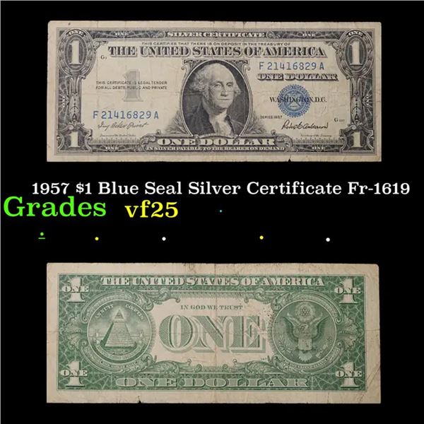 1957 $1 Blue Seal Silver Certificate Fr-1619 Grades vf+