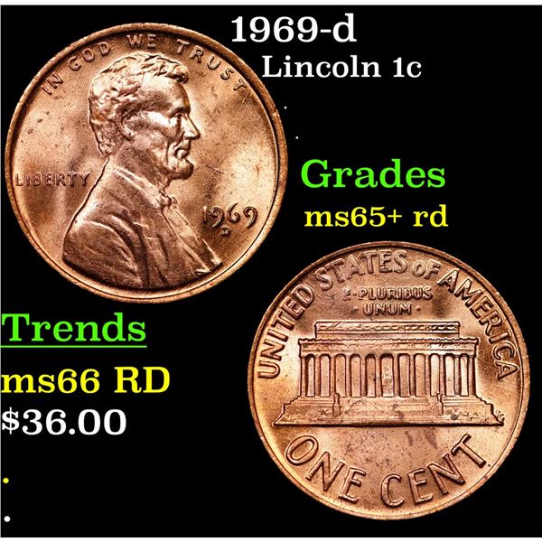 1969-d Lincoln Cent 1c Grades Gem+ Unc RD