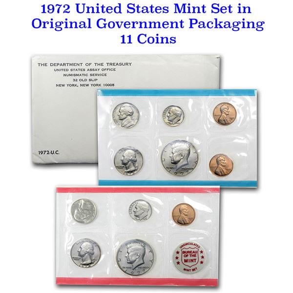 1972 United States Mint Set in Original Government Packaging, 13 Coins Inside!