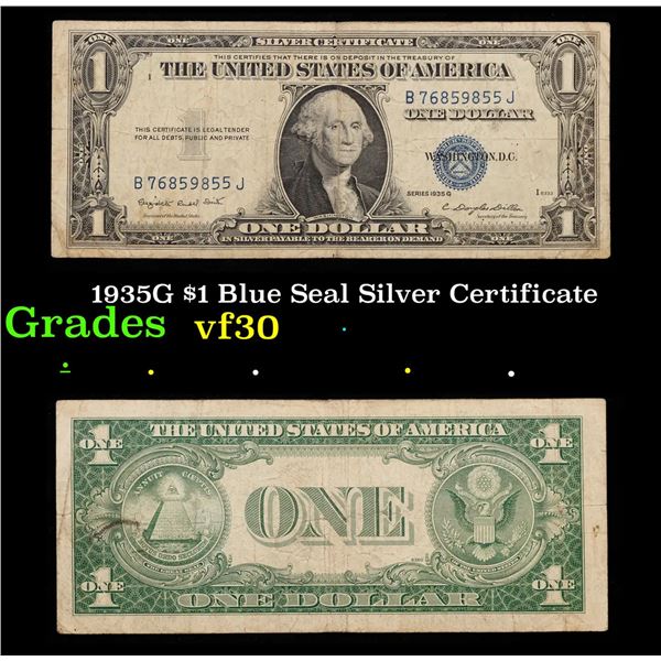 1935G $1 Blue Seal Silver Certificate Grades vf++