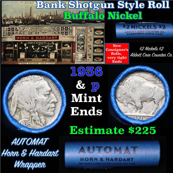 Buffalo Nickel Shotgun Roll in Old Bank Style 'Automat Horn & Hardart, Abbott Coin Counter' Wrapper 