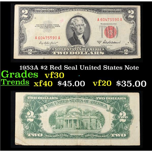 1953A $2 Red Seal United States Note Grades vf++