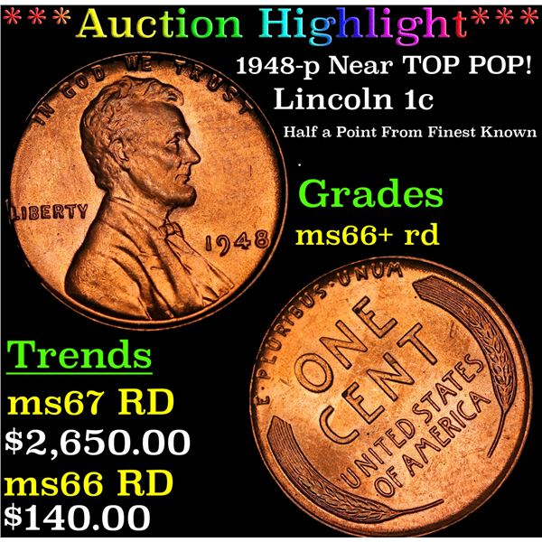 ***Auction Highlight*** 1948-p Lincoln Cent Near TOP POP! 1c Graded GEM++ RD BY USCG (fc)