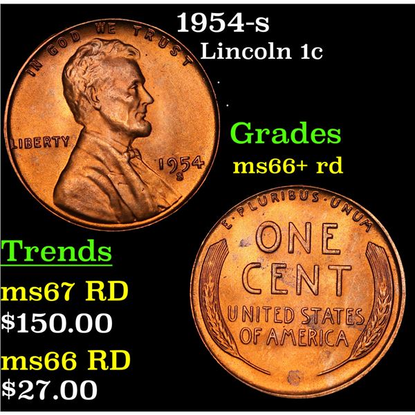 1954-s Lincoln Cent 1c Grades GEM++ RD