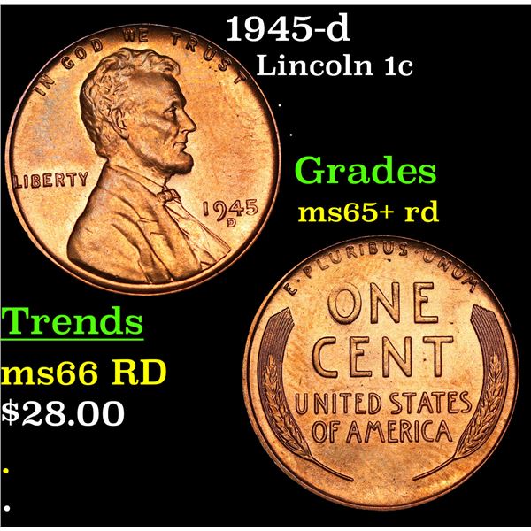 1945-d Lincoln Cent 1c Grades Gem+ Unc RD