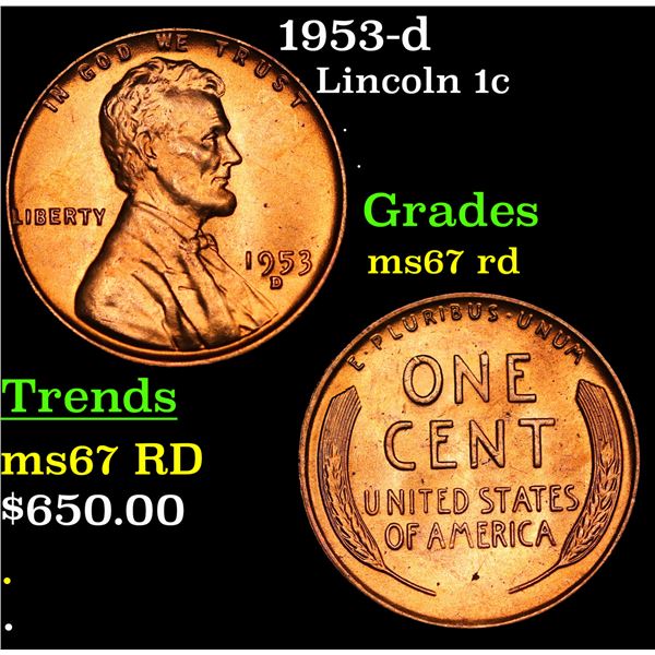 1953-d Lincoln Cent 1c Grades GEM++ Unc RD