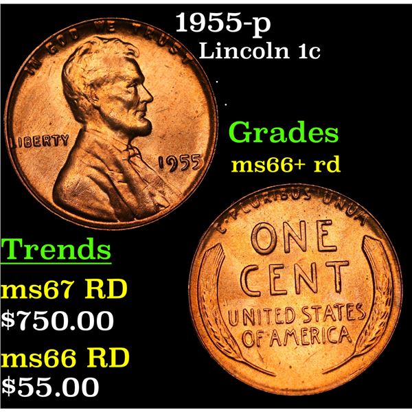 1955-p Lincoln Cent 1c Grades GEM++ RD