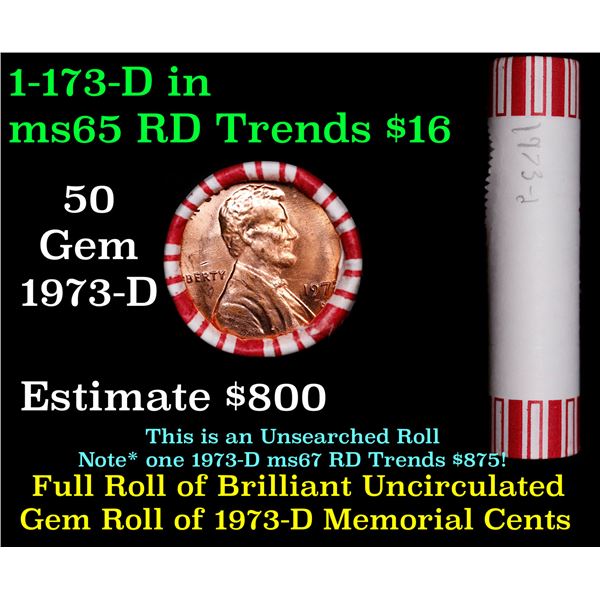 Shotgun Lincoln 1c roll, 1973-d 50 pcs Brandt 50c Wrapper.