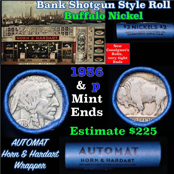 Buffalo Nickel Shotgun Roll in Old Bank Style 'Automat Horn & Hardart, Abbott Coin Counter' Wrapper 
