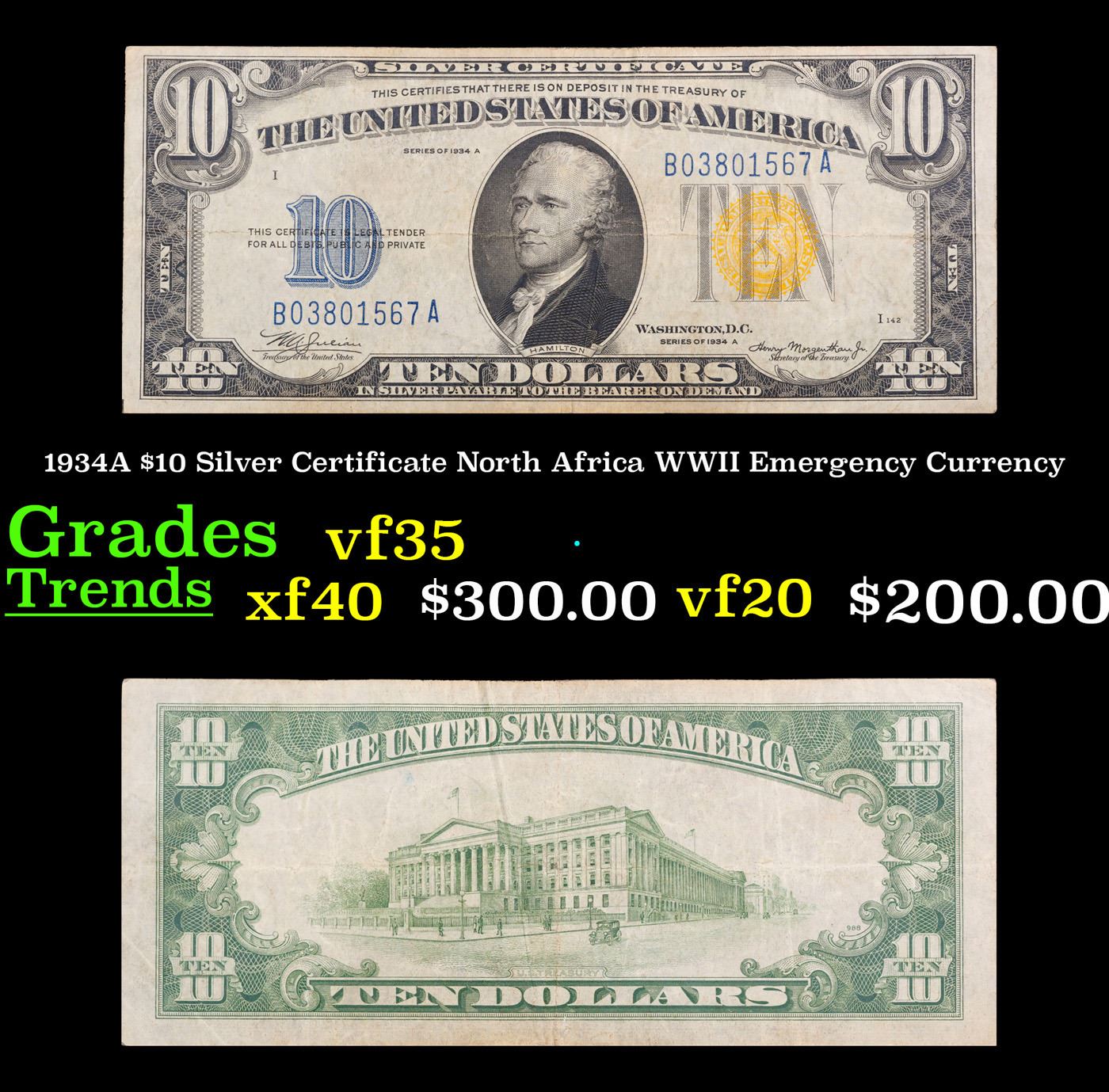 1934A $10 Silver Certificate North Africa WWII Emergency Currency 1934A $10 Silver Certificate North Africa WWII Emergency Currency