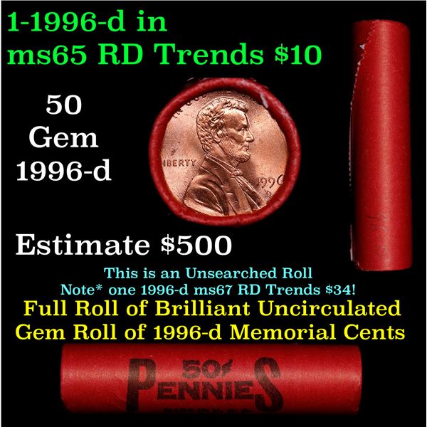 Shotgun Lincoln 1c roll, 1996-d 50 pcs Bank Wrapper.
