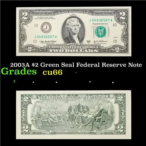 2003A $2 Green Seal Federal Reserve Note Grades Gem+ CU