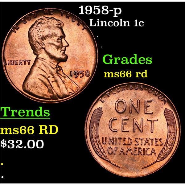 1958-p Lincoln Cent 1c Grades GEM+ Unc RD