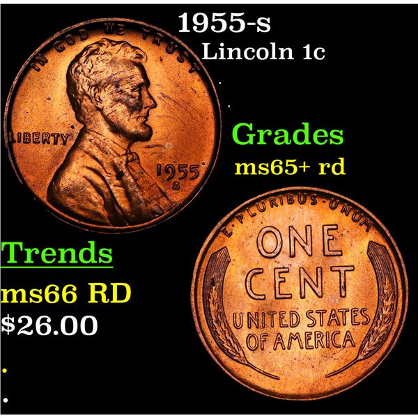 1955-s Lincoln Cent 1c Grades Gem+ Unc RD