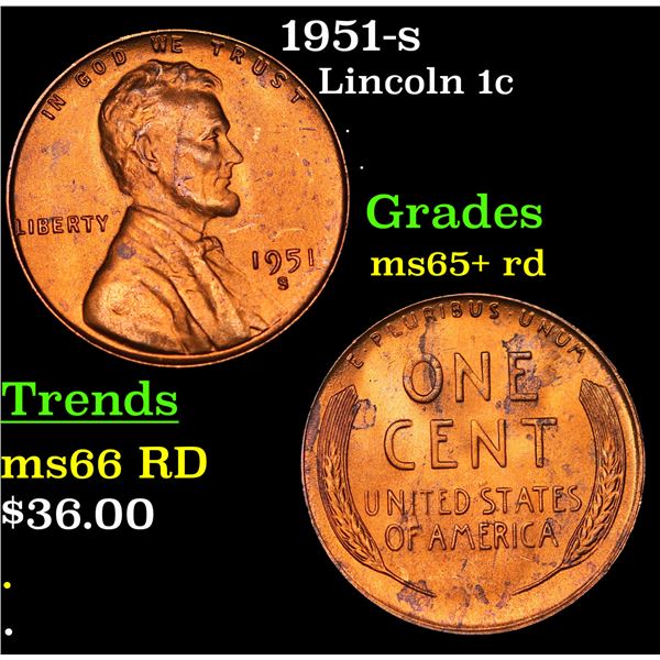 1951-s Lincoln Cent 1c Grades Gem+ Unc RD