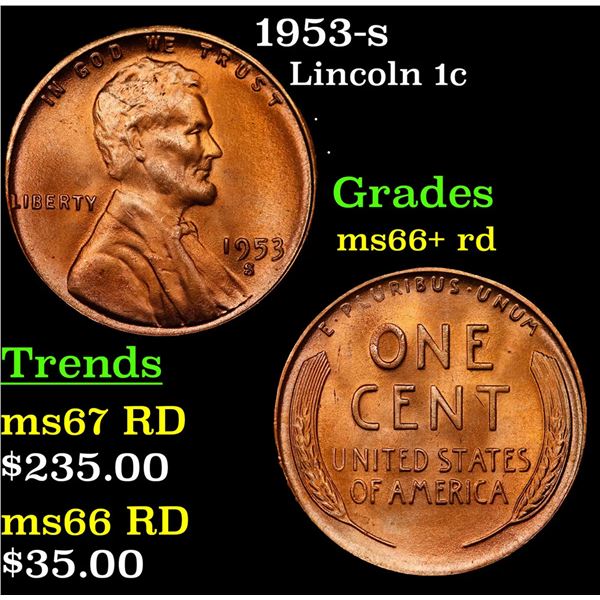 1953-s Lincoln Cent 1c Grades GEM++ RD