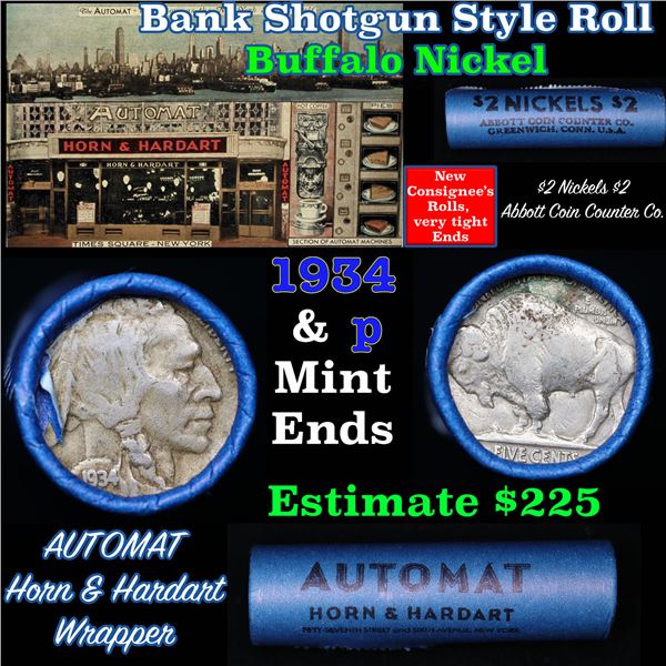 Buffalo Nickel Shotgun Roll in Old Bank Style 'Automat Horn & Hardart, Abbott Coin Counter' Wrapper 