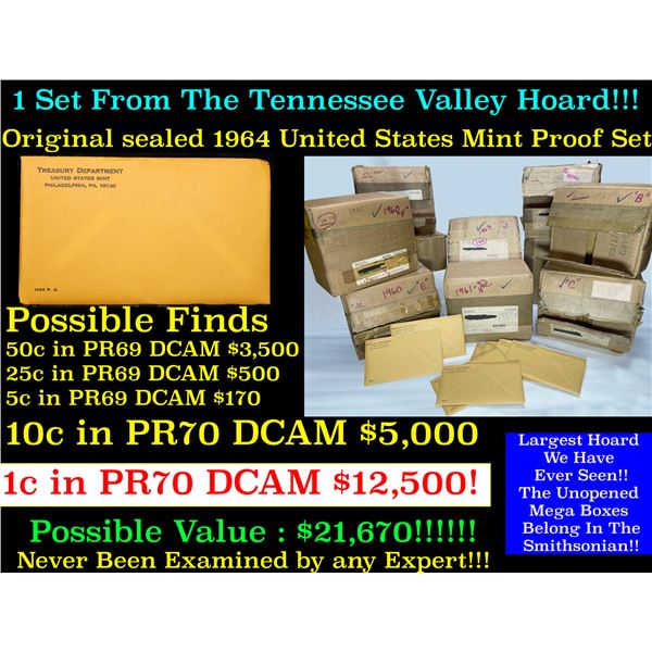 ***Auction Highlight*** Original sealed 1964 United States Mint Proof Set Tennessee Valley Hoard (fc