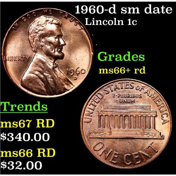 1960-d sm date Lincoln Cent 1c Grades GEM++ RD