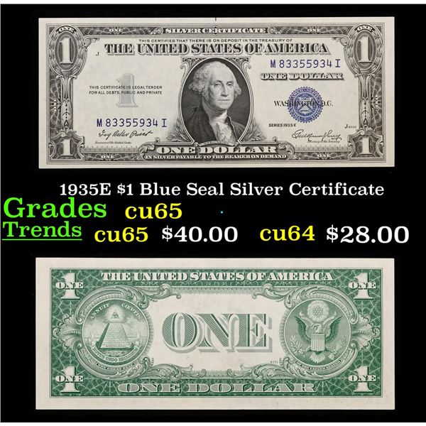 1935E $1 Blue Seal Silver Certificate Grades Gem CU