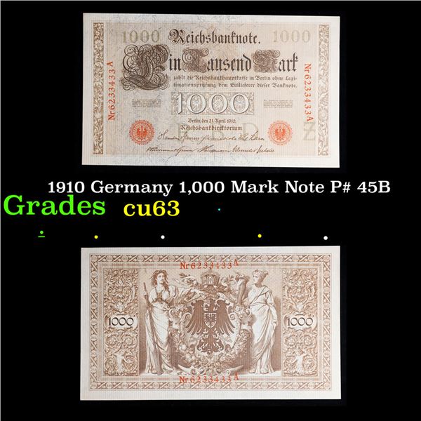 1910 Germany 1,000 Mark Note P# 45B Grades Select CU