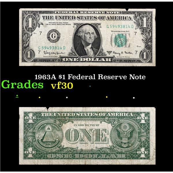 1963A $1 Federal Reserve Note Grades vf++