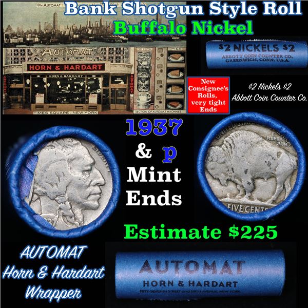 Buffalo Nickel Shotgun Roll in Old Bank Style 'Automat Horn & Hardart, Abbott Coin Counter' Wrapper 