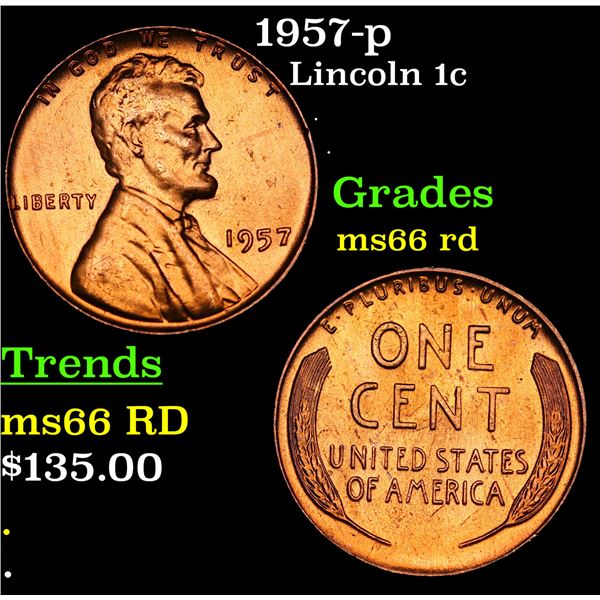 1957-p Lincoln Cent 1c Grades GEM+ Unc RD