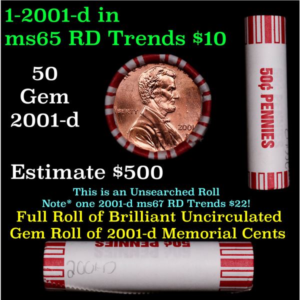 Shotgun Lincoln 1c roll, 2001-d 50 pcs Brandt 50c Wrapper.