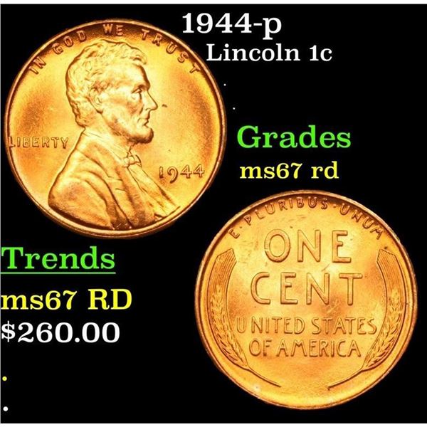 1944-p Lincoln Cent 1c Grades GEM++ Unc RD