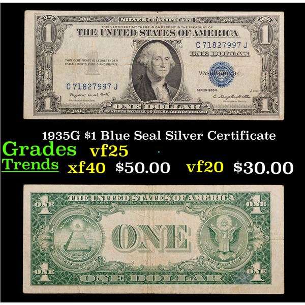 1935G $1 Blue Seal Silver Certificate Grades vf+