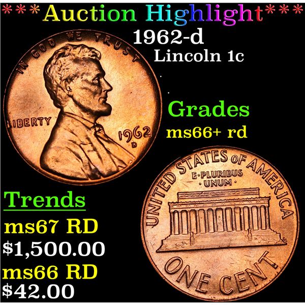***Auction Highlight*** 1962-d Lincoln Cent 1c Graded GEM++ RD BY USCG (fc)