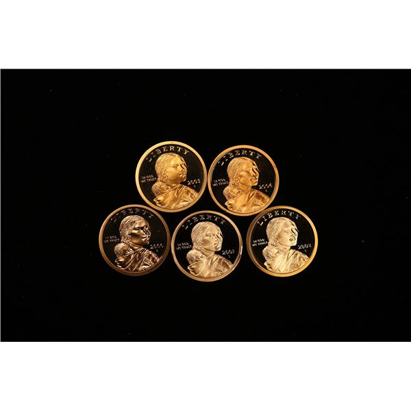 Proof Lot of 5x 2000-2004 Sacagawea Dollar Coins, Proof Grades GEM++ Proof Deep Cameo